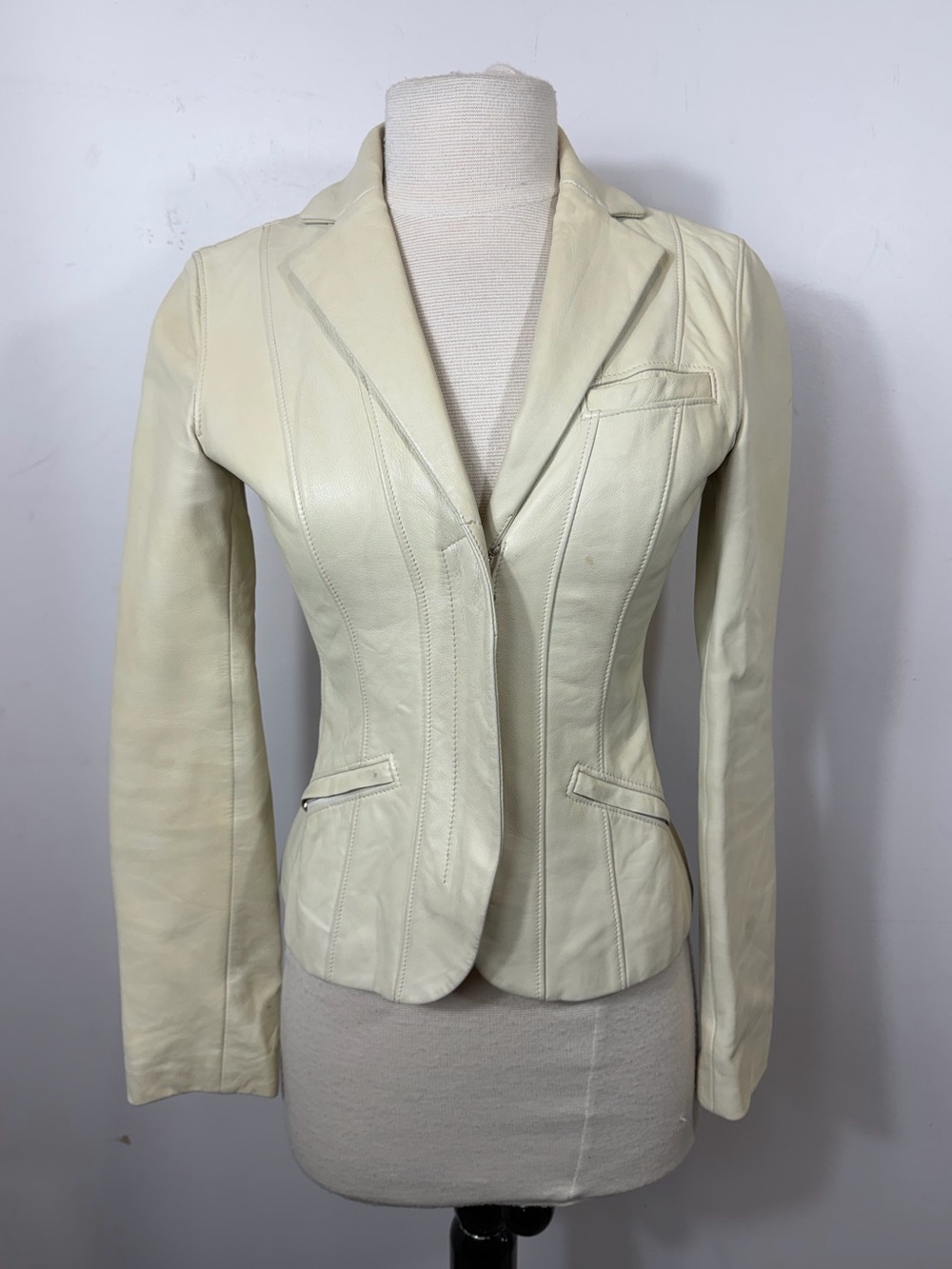 AX Armani Exchange Ivory 100% Leather Zip Blazer Jacket XS
